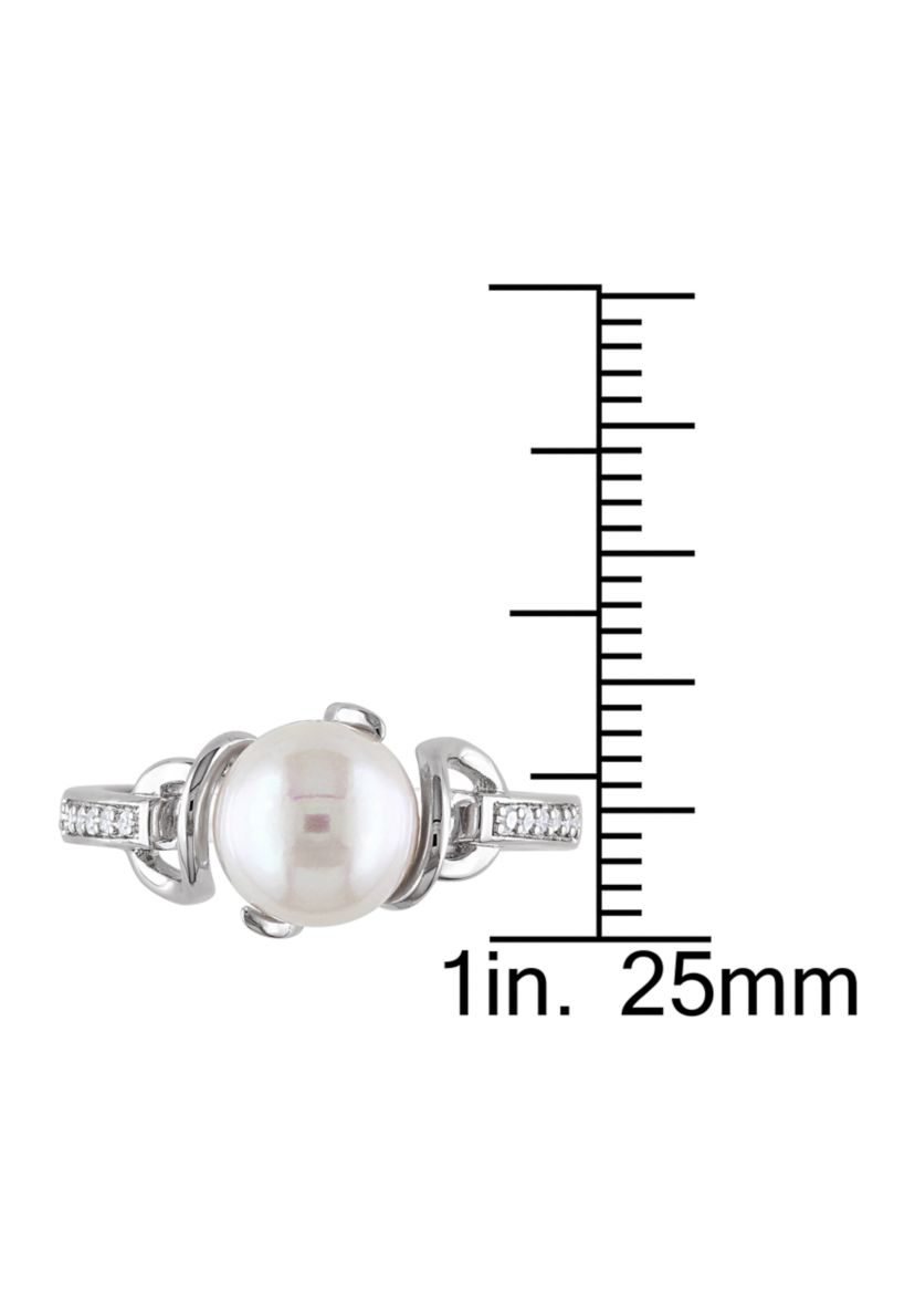 8-8.5 MM Cultured Freshwater Pearl and Diamond Twist Ring in Sterling Silver