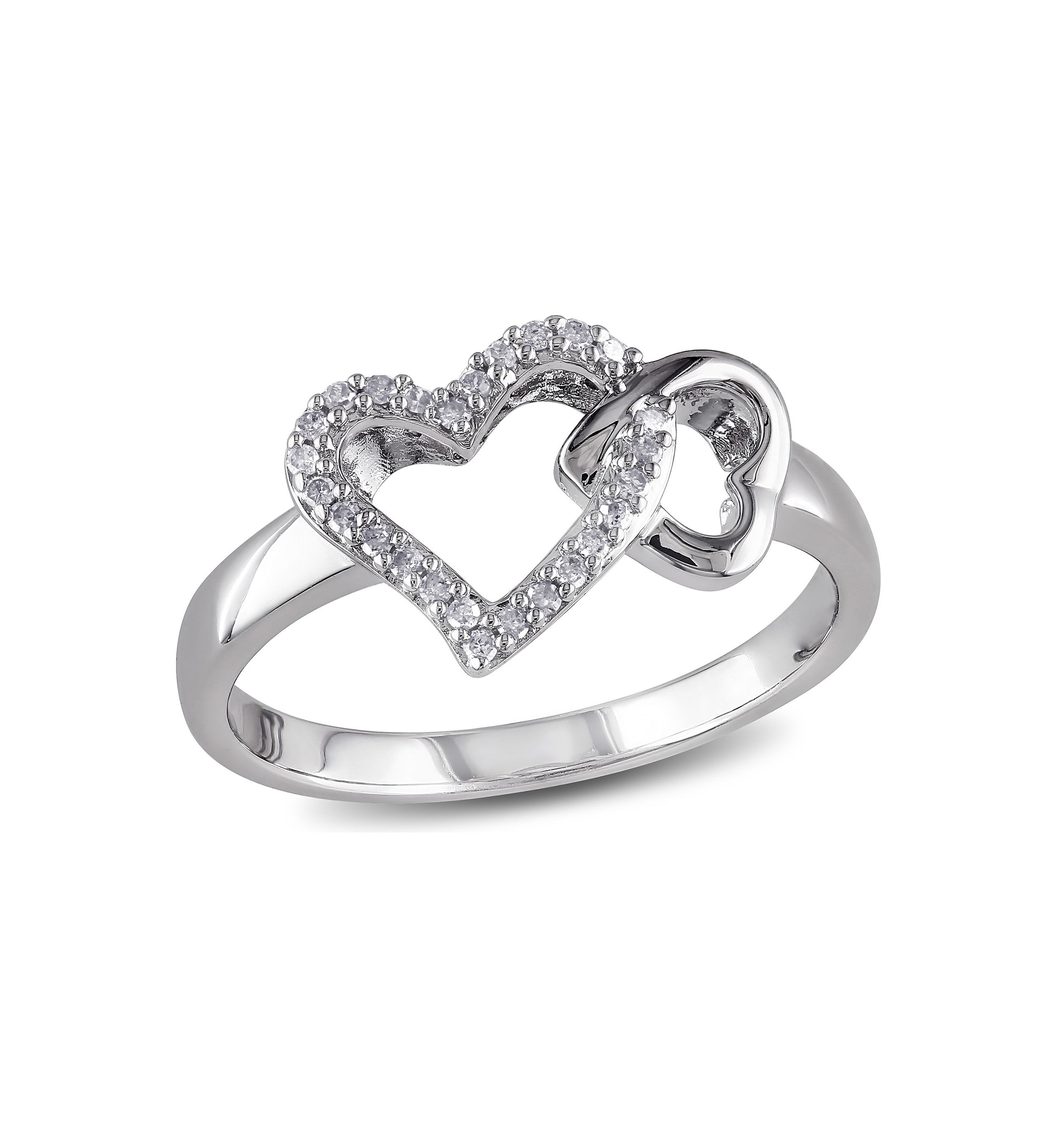 1/10 ct. t.w.Diamond Double Heart Interlocked Ring In Sterling Silver