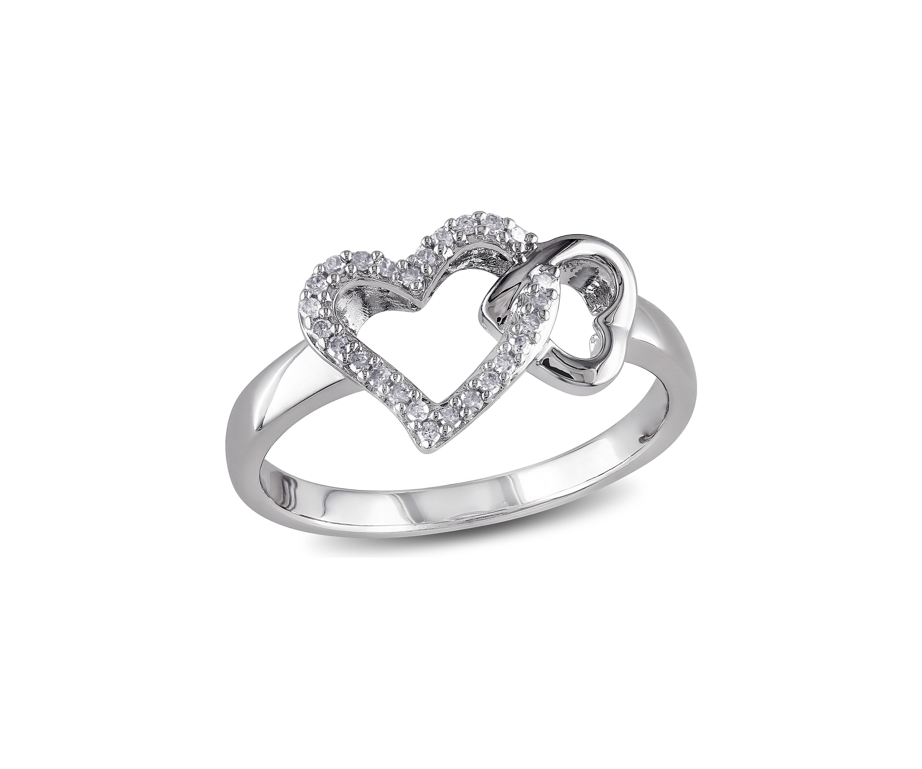 1/10 ct. t.w.Diamond Double Heart Interlocked Ring In Sterling Silver