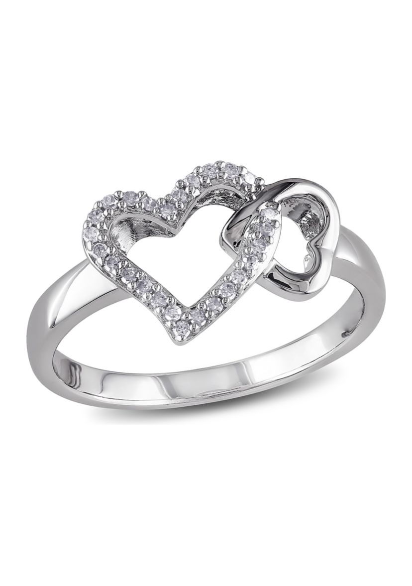 1/10 ct. t.w.Diamond Double Heart Interlocked Ring In Sterling Silver