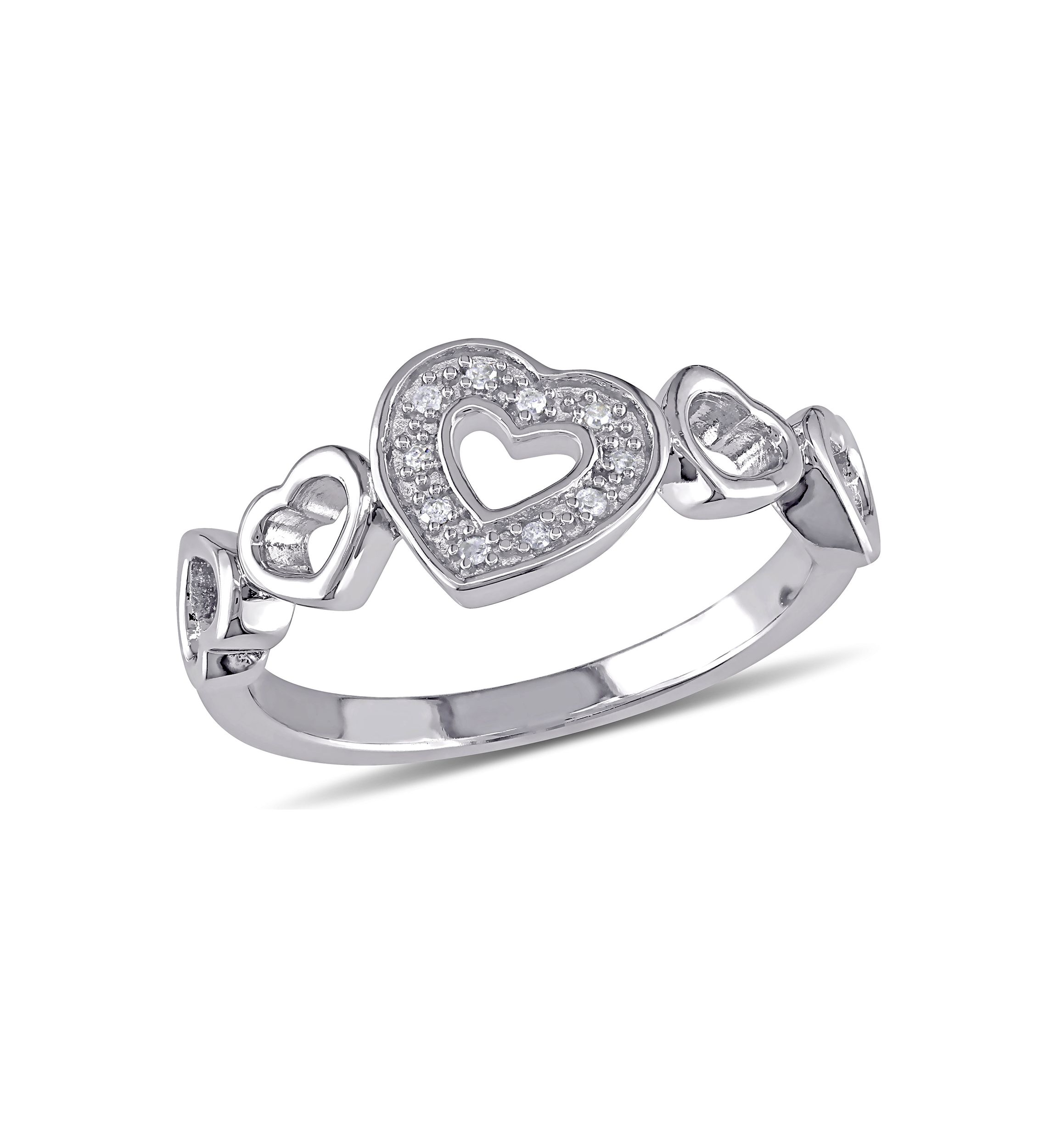Diamond Heart Ring In Sterling Silver