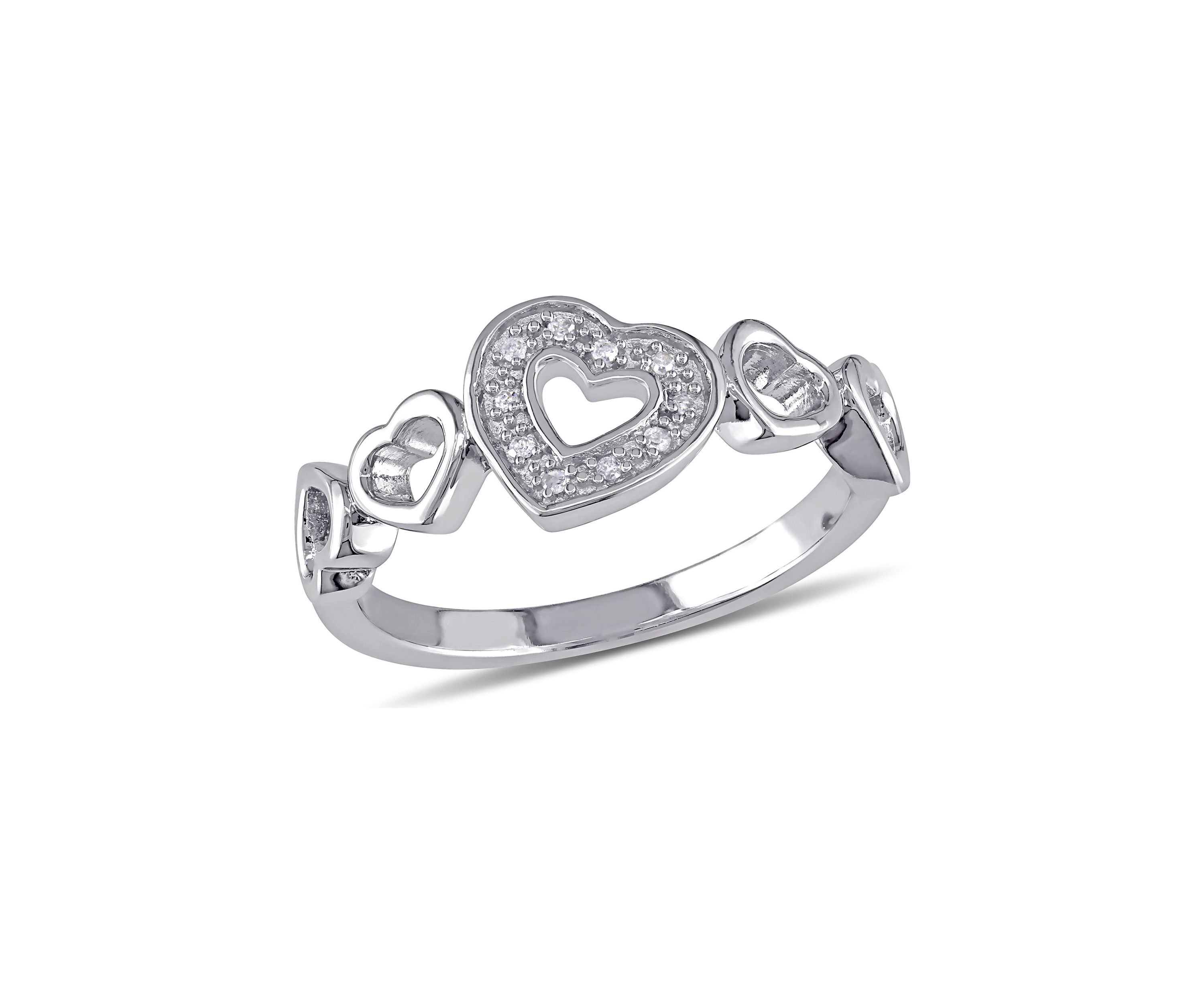 Diamond Heart Ring In Sterling Silver