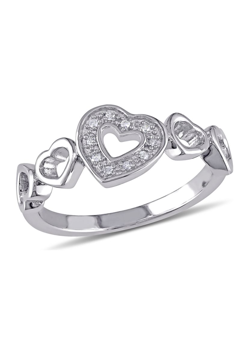 Diamond Heart Ring In Sterling Silver