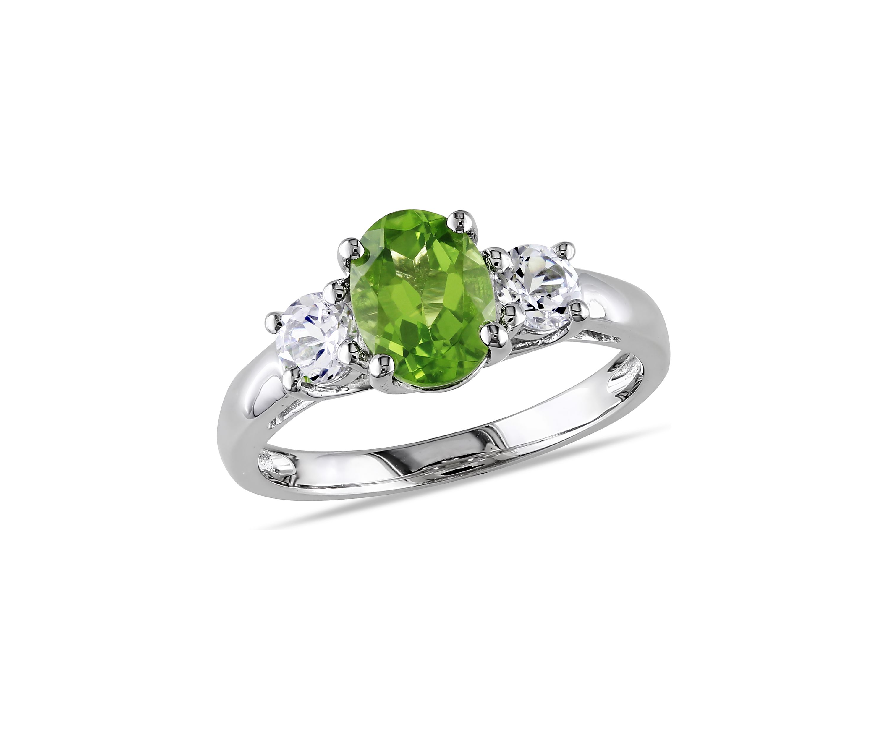 Oval Peridot and Created White Sapphire 3-Stone Ring in Sterling Silver