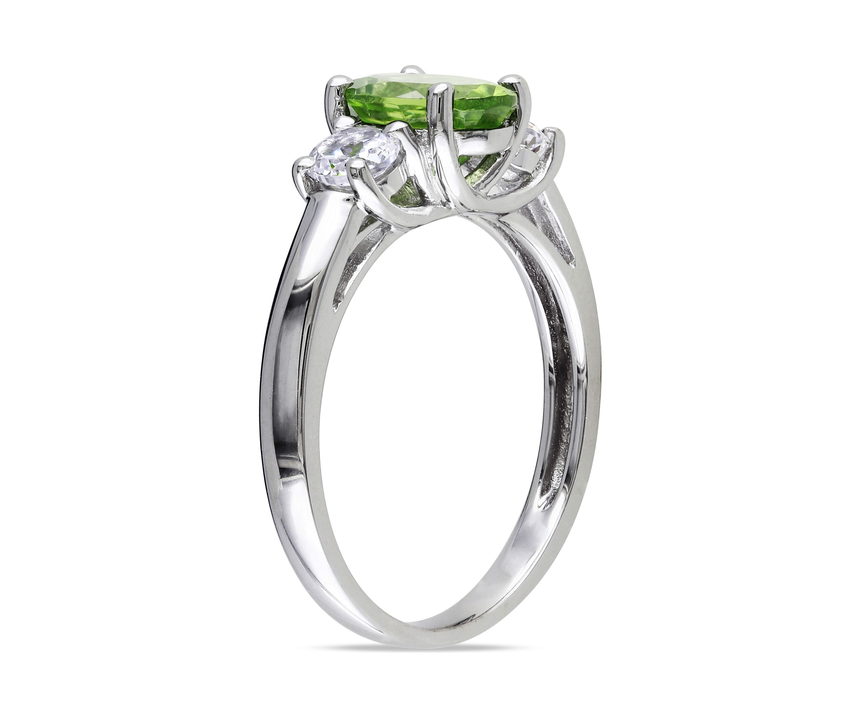 Oval Peridot and Created White Sapphire 3-Stone Ring in Sterling Silver