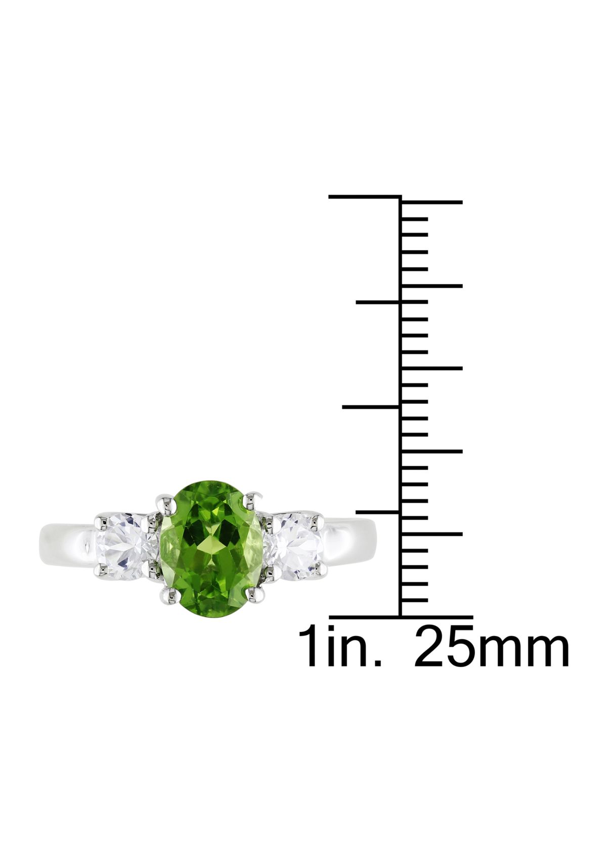 Oval Peridot and Created White Sapphire 3-Stone Ring in Sterling Silver