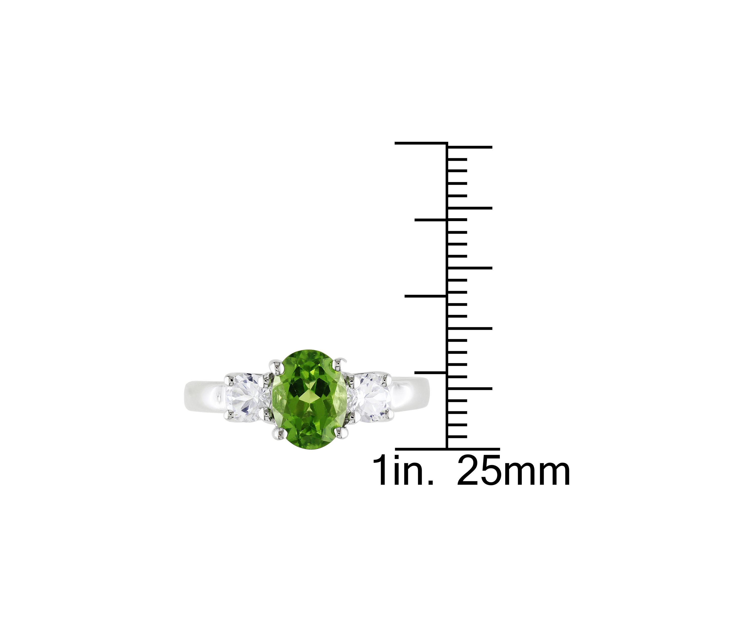 Oval Peridot and Created White Sapphire 3-Stone Ring in Sterling Silver