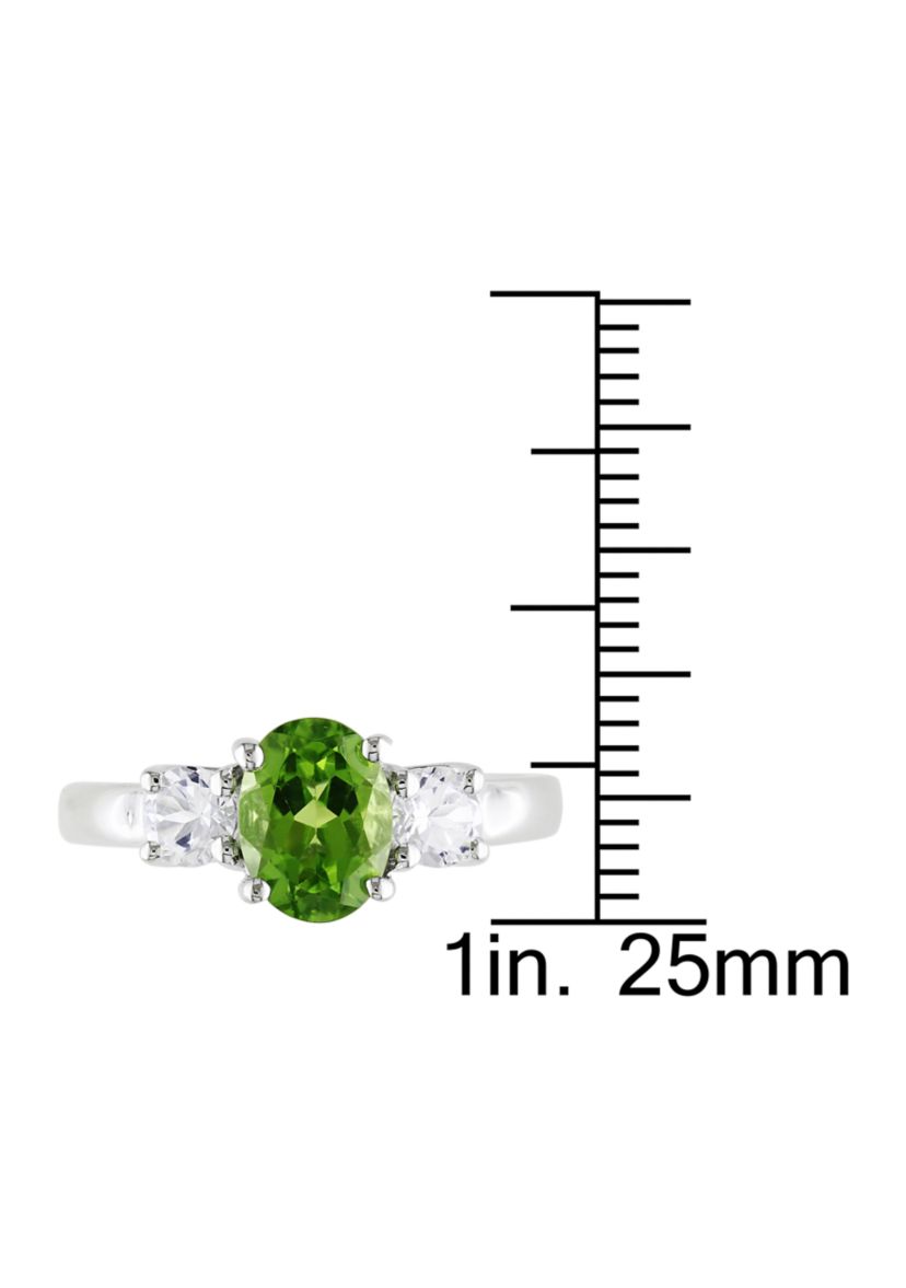 Oval Peridot and Created White Sapphire 3-Stone Ring in Sterling Silver