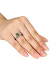 Oval Peridot and Created White Sapphire 3-Stone Ring in Sterling Silver
