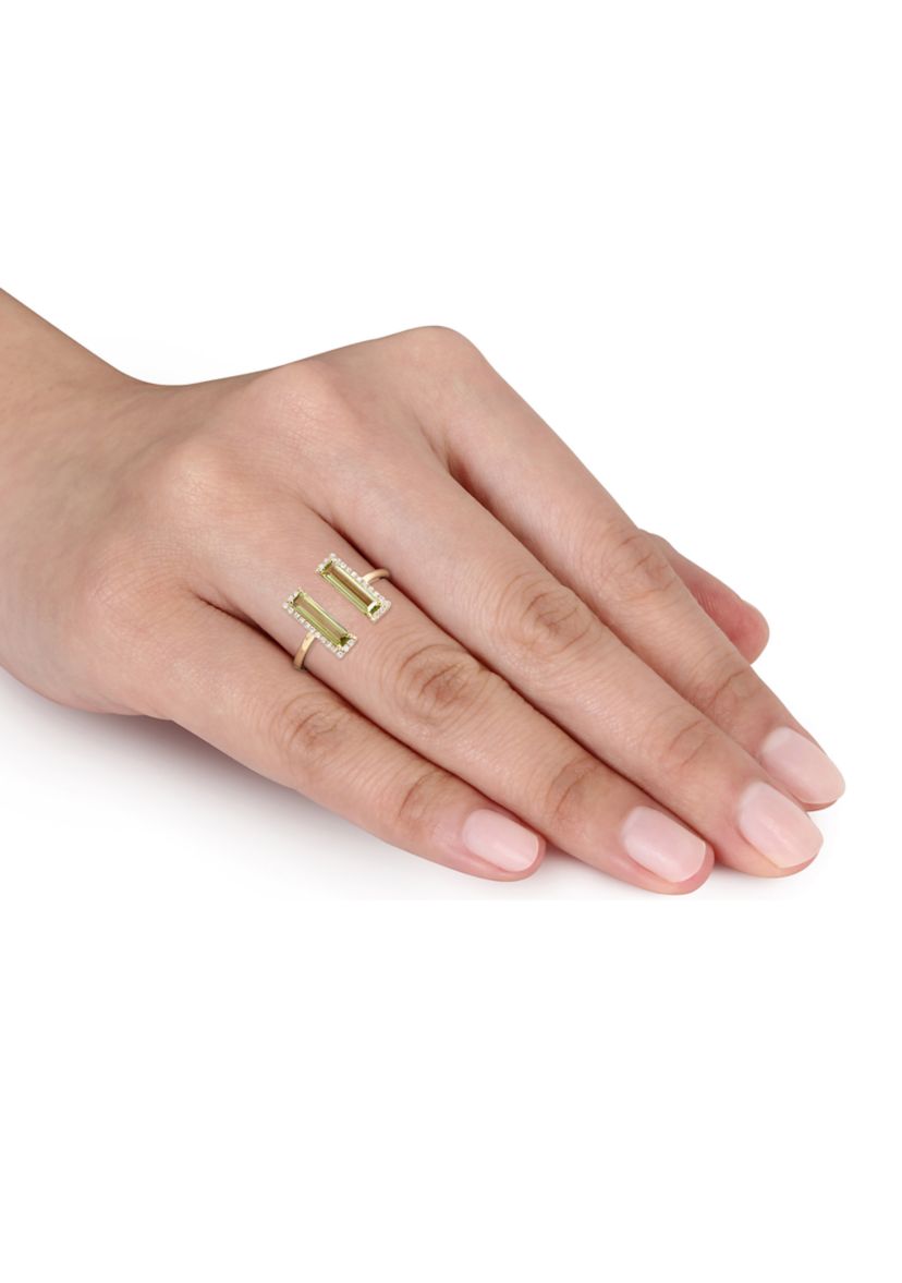 1 ct. t.w. Peridot and 1/10 ct. t.w. Diamond Open Ring In 14K Yellow Gold
