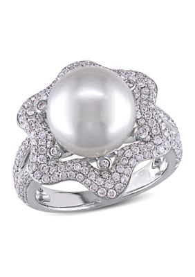 Belk & Co 10 Millimeter South Sea Cultured Pearl And 1 Ct. T.w. Diamond Cocktail Ring In 14K White Gold, 8 -  0686692401464