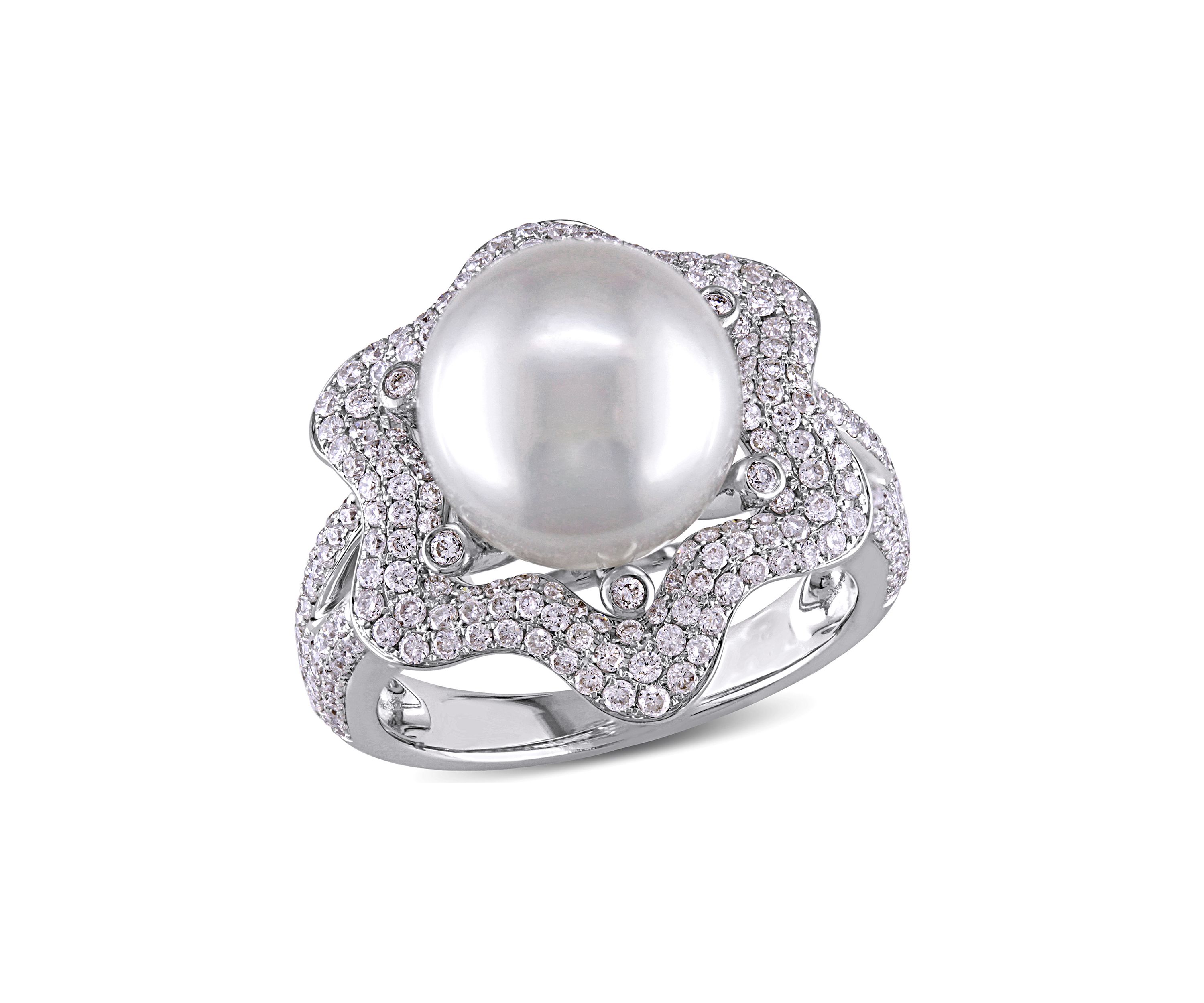 10 Millimeter South Sea Cultured Pearl and 1 ct. t.w. Diamond Cocktail Ring in 14k White Gold