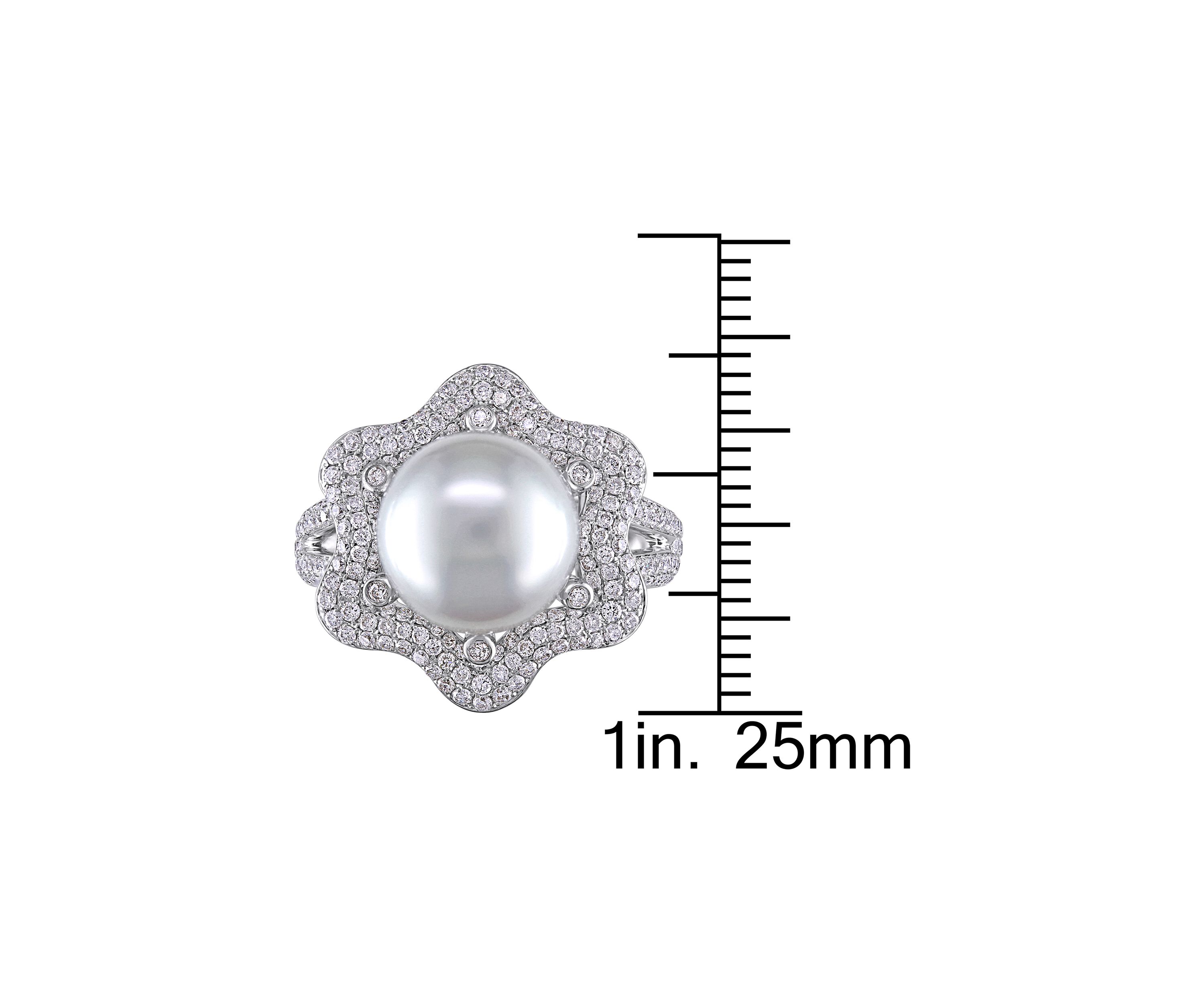 10 Millimeter South Sea Cultured Pearl and 1 ct. t.w. Diamond Cocktail Ring in 14k White Gold