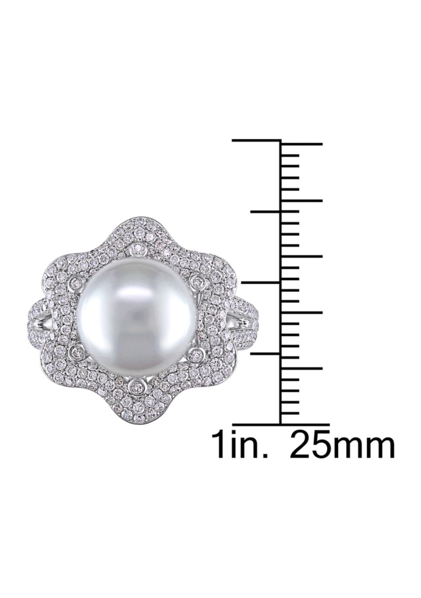10 Millimeter South Sea Cultured Pearl and 1 ct. t.w. Diamond Cocktail Ring in 14k White Gold