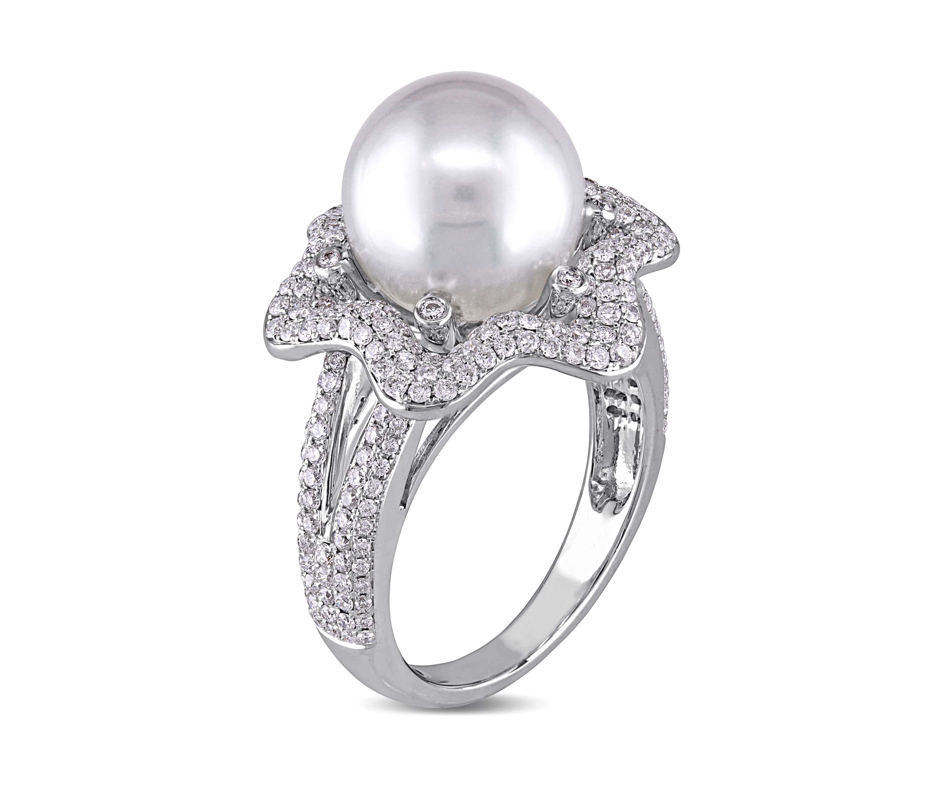 10 Millimeter South Sea Cultured Pearl and 1 ct. t.w. Diamond Cocktail Ring in 14k White Gold