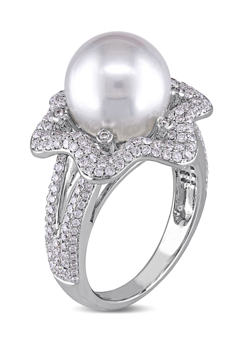 10 Millimeter South Sea Cultured Pearl and 1 ct. t.w. Diamond Cocktail Ring in 14k White Gold