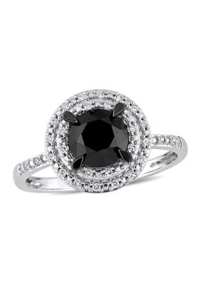 Belk & Co 1.62 Ct. T.w. Black And White Diamond Double Halo Engagement Ring In 14K White Gold, 8 -  0686692414389