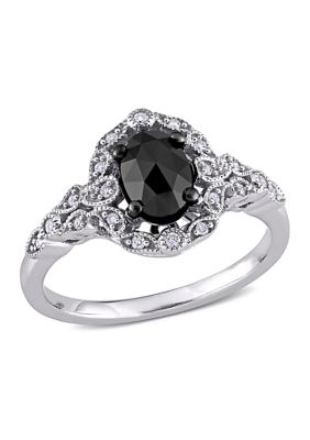 Belk & Co 1 Ct. T.w. Black And White Diamond Cluster Ring In 14K White Gold, 9 -  0686692414495