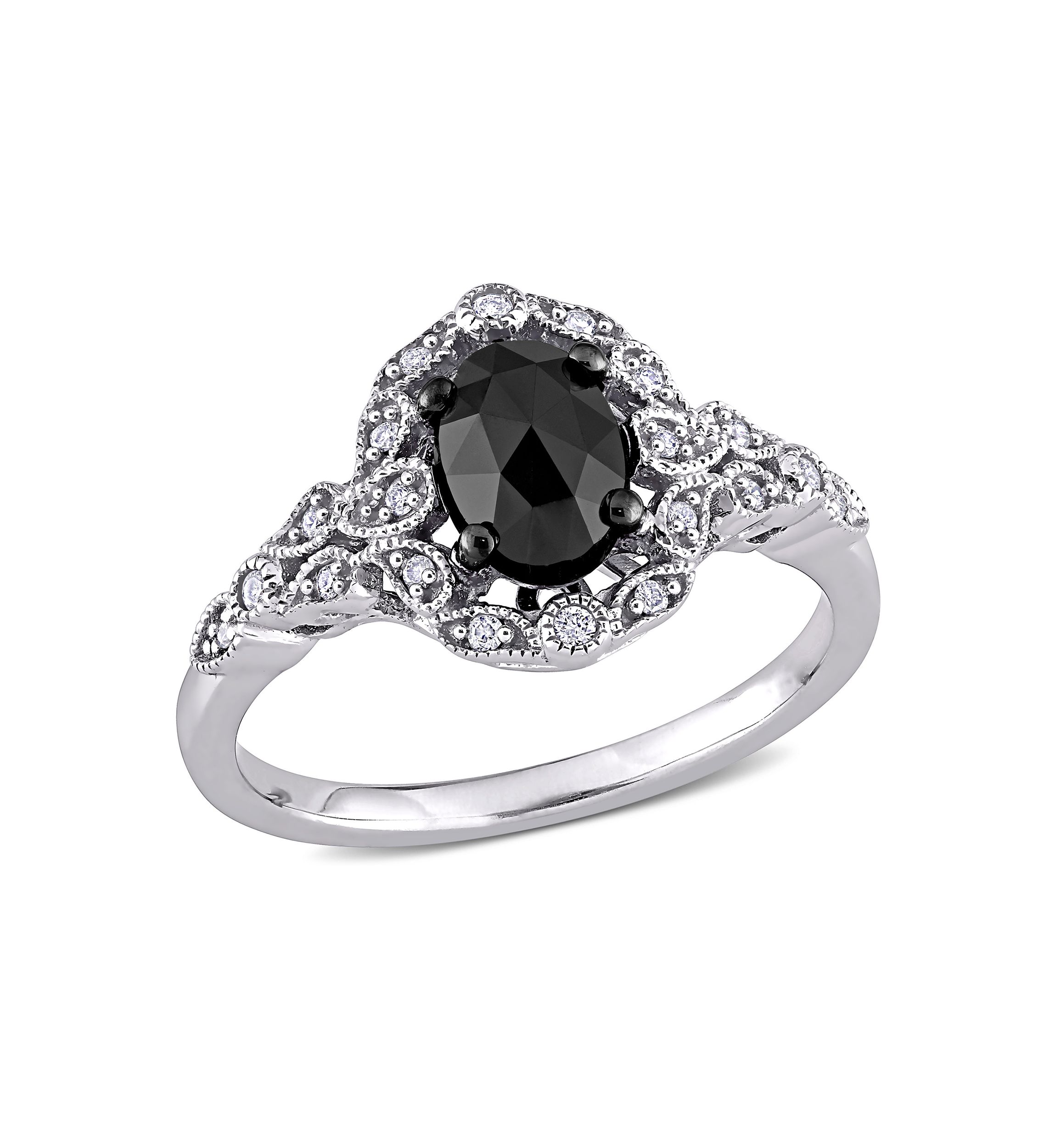 1 ct. t.w. Black and White Diamond Cluster Ring in 14k White Gold