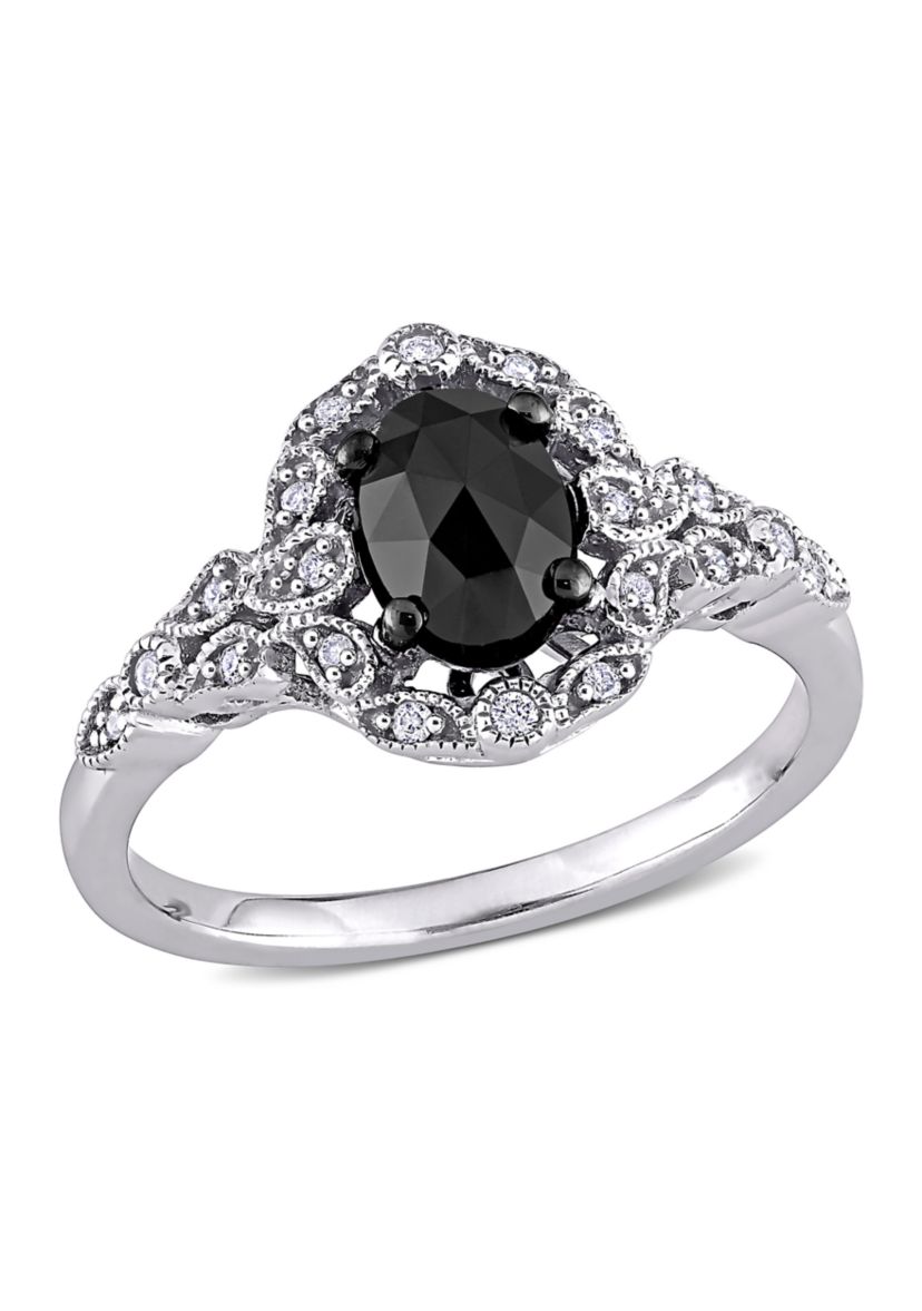 1 ct. t.w. Black and White Diamond Cluster Ring in 14k White Gold
