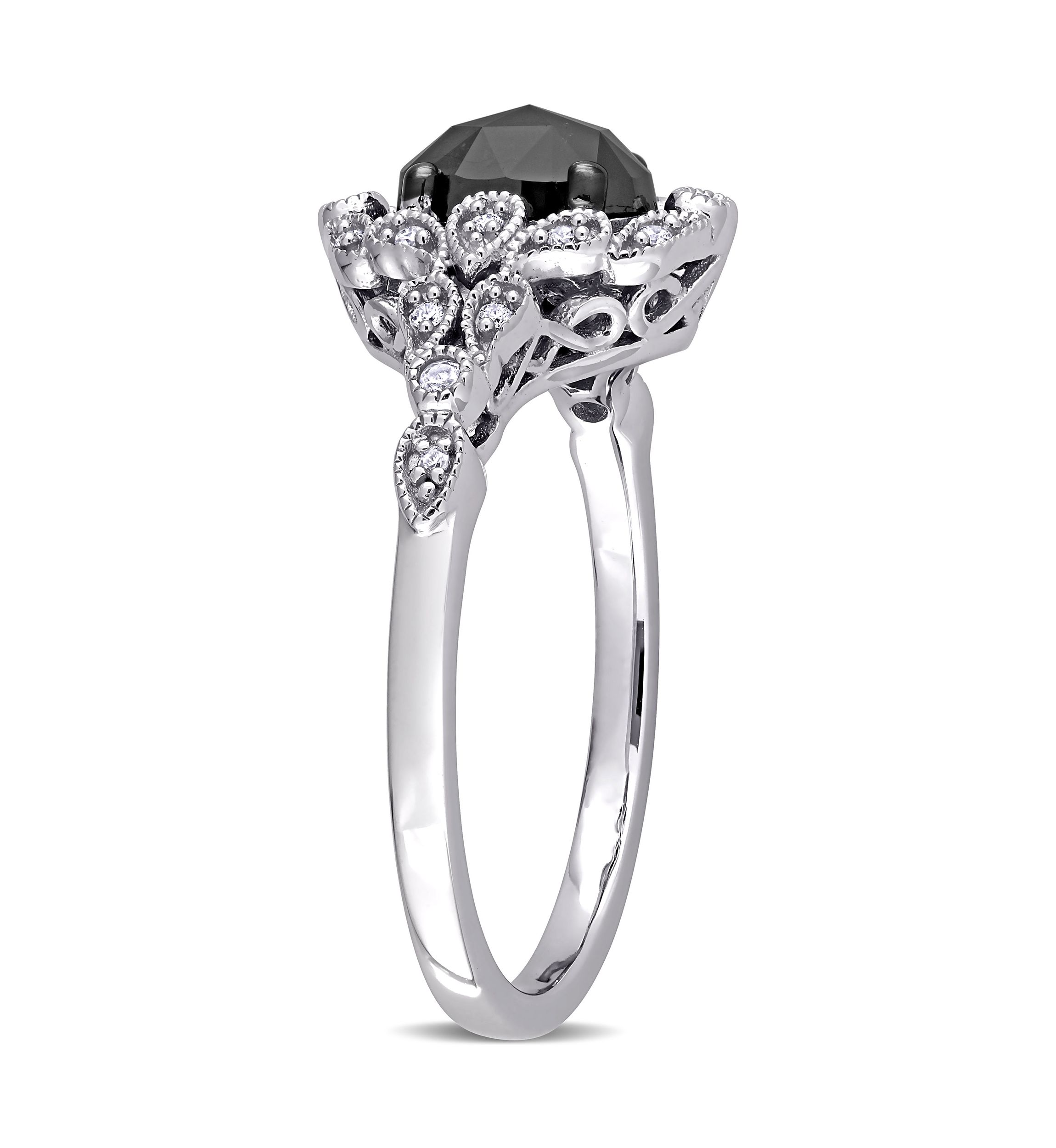 1 ct. t.w. Black and White Diamond Cluster Ring in 14k White Gold