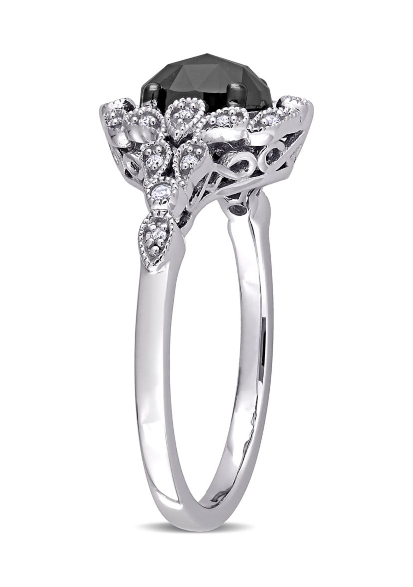 1 ct. t.w. Black and White Diamond Cluster Ring in 14k White Gold