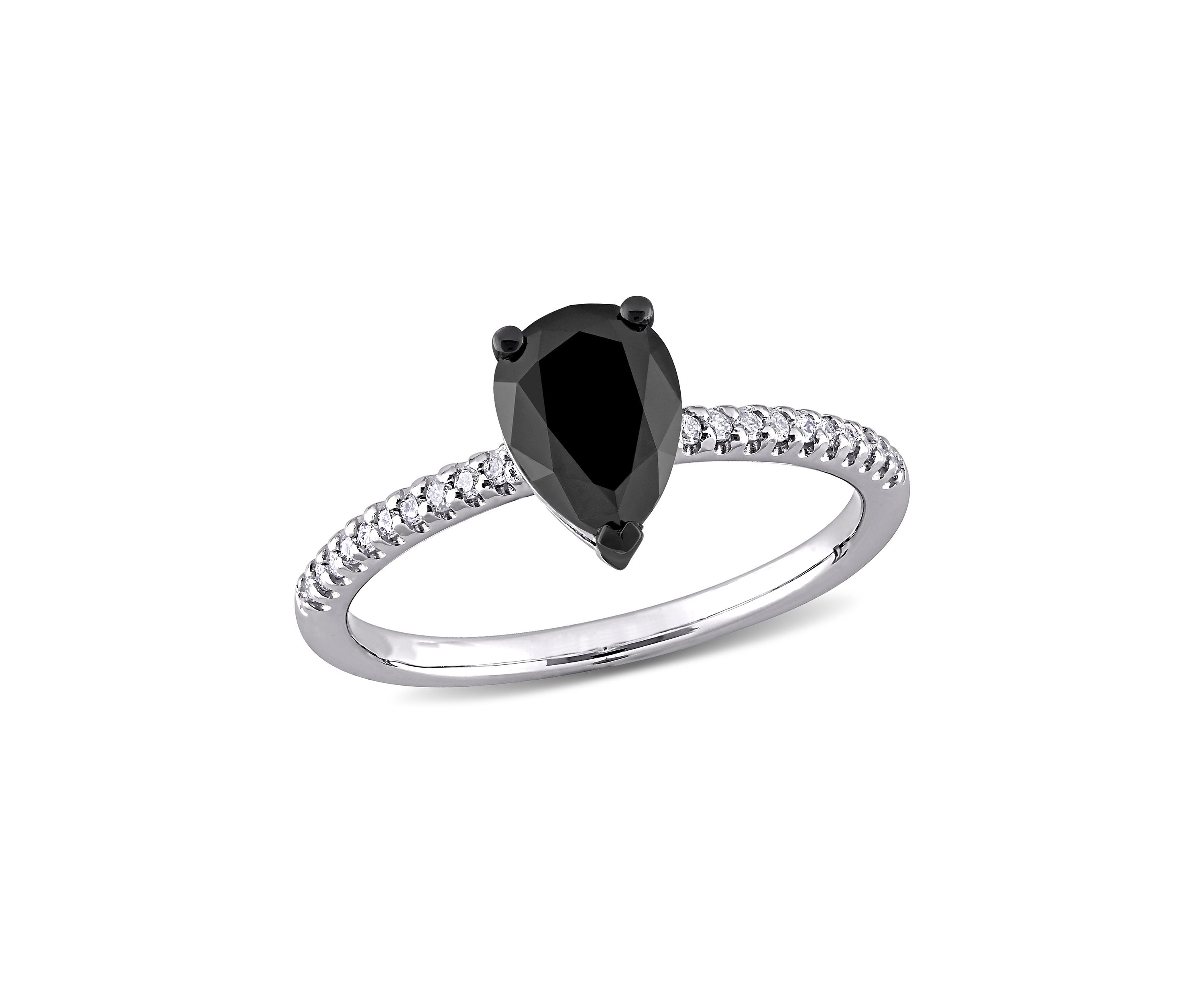 1.1 ct. t.w. Black and White Diamond Teardrop Engagement Ring in 14k White Gold