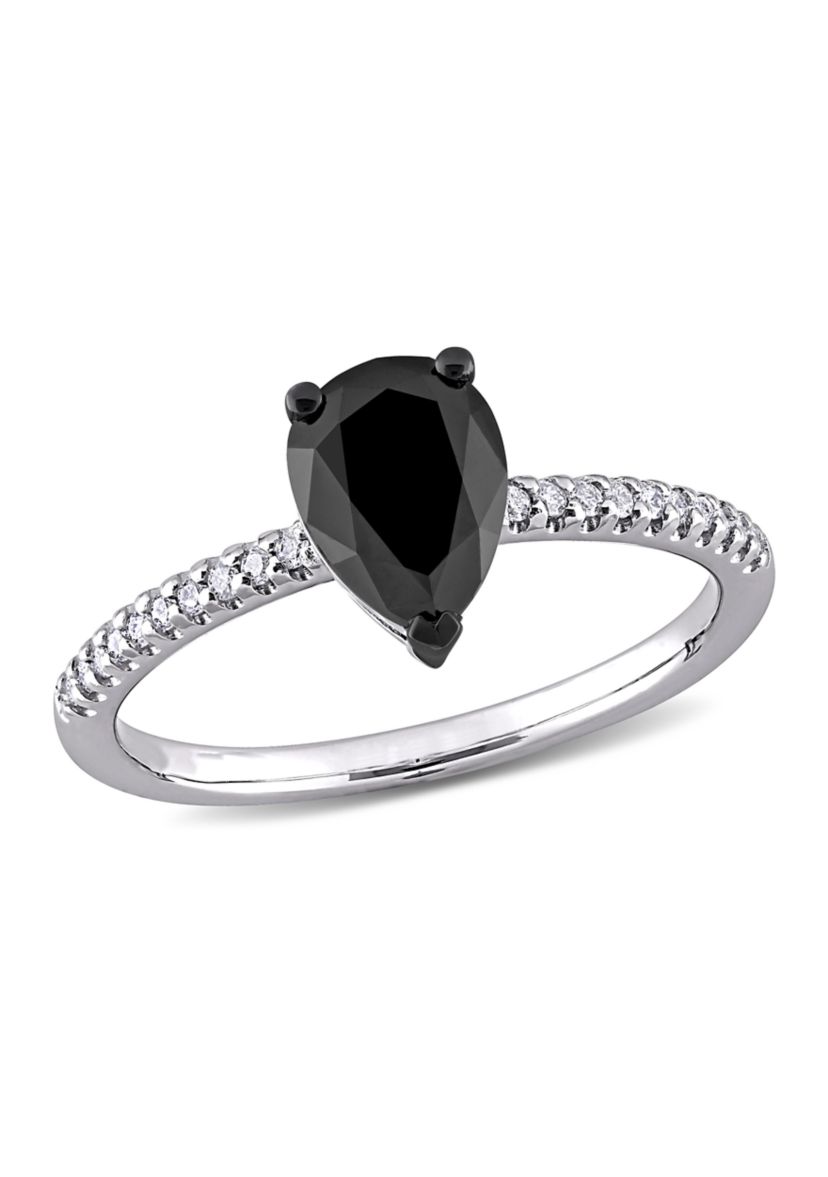 1.1 ct. t.w. Black and White Diamond Teardrop Engagement Ring in 14k White Gold