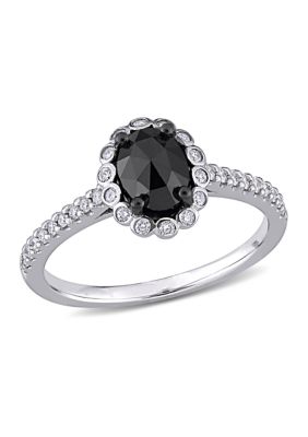Belk & Co 1.2 Ct. T.w. Black And White Diamond Oval Halo Engagement Ring In 14K White Gold, 8 -  0686692415454