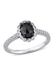 1.2 ct. t.w. Black and White Diamond Oval Halo Engagement Ring in 14k White Gold