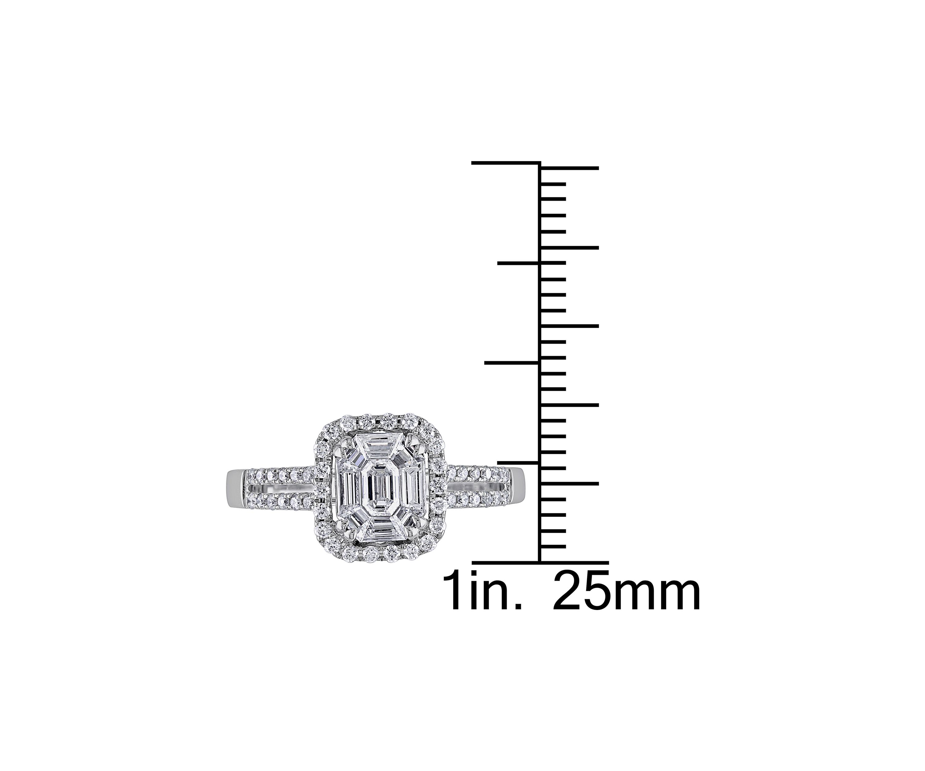 3/4 ct. t.w. Diamond Halo Split Shank Engagement Ring in 18k White Gold