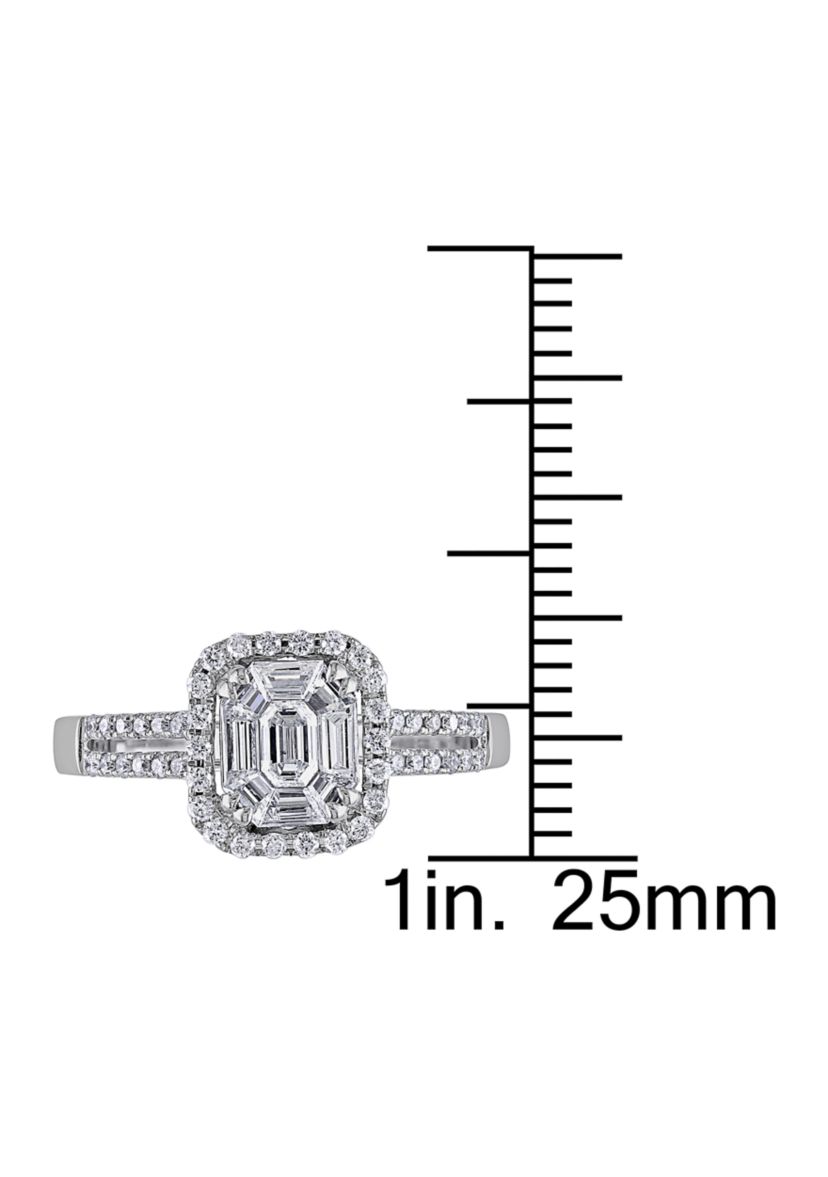 3/4 ct. t.w. Diamond Halo Split Shank Engagement Ring in 18k White Gold