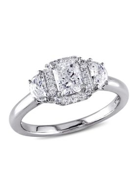 Belk & Co 1 Ct. T.w. Diamond Radiant Cut Halo 3-Stone Engagement Ring In 14K White Gold