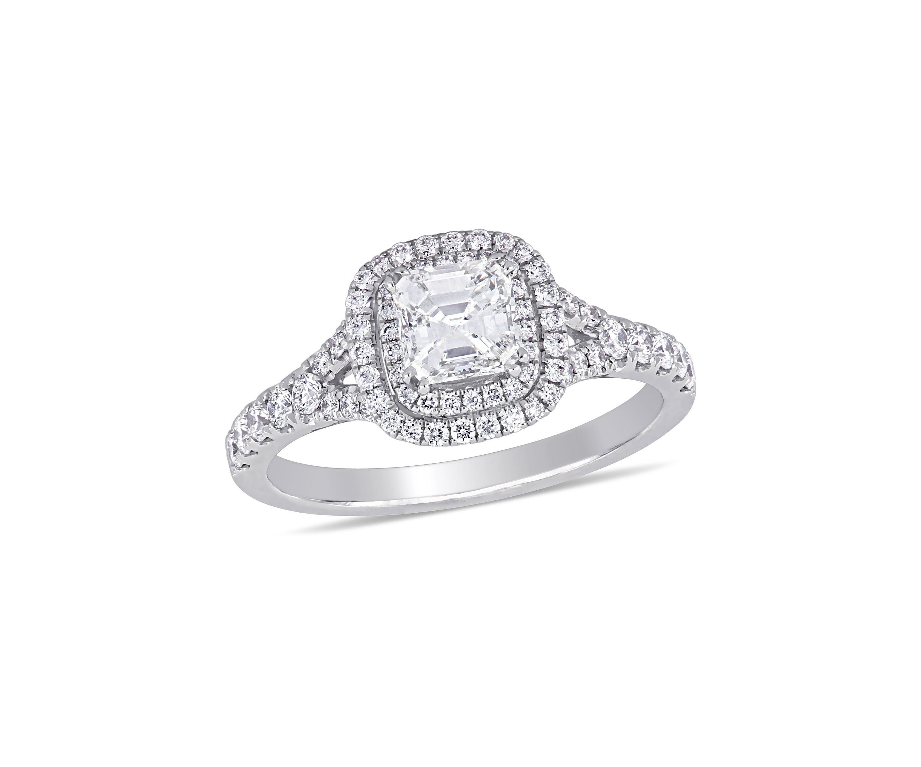 1.2 ct. t.w. Diamond Asscher-Cut Halo Split Shank Engagement Ring in 14k White Gold