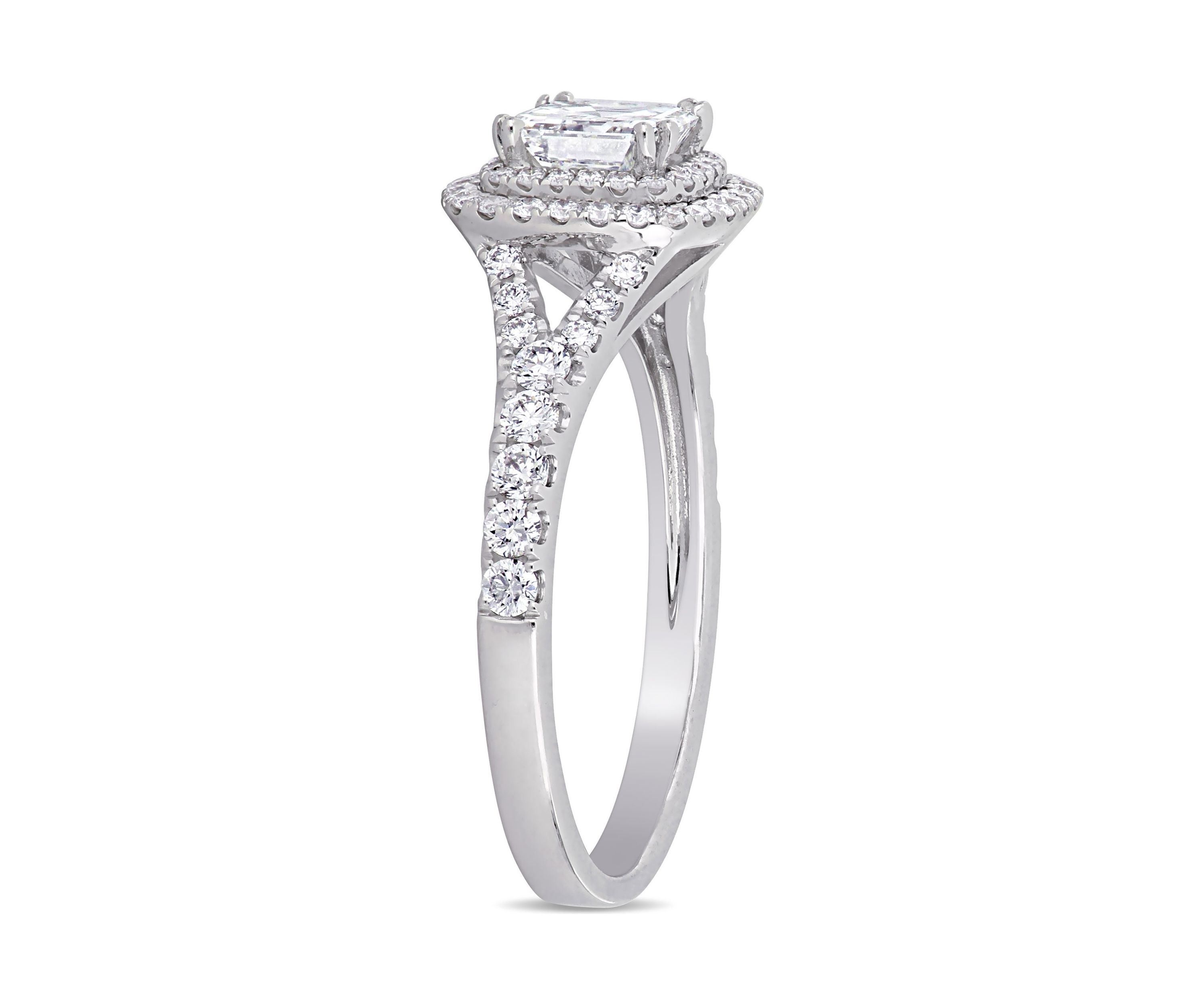 1.2 ct. t.w. Diamond Asscher-Cut Halo Split Shank Engagement Ring in 14k White Gold