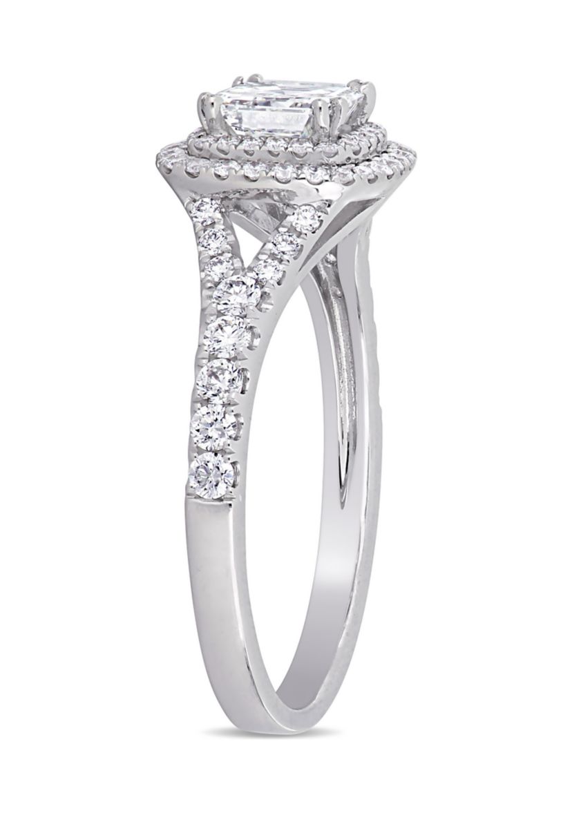 1.2 ct. t.w. Diamond Asscher-Cut Halo Split Shank Engagement Ring in 14k White Gold