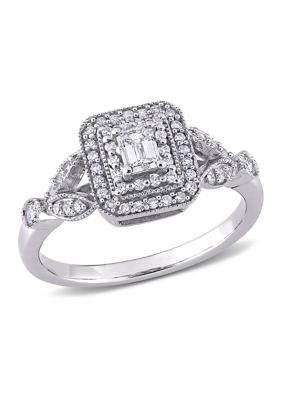 Belk & Co 1/2 Ct. T.w. Diamond Emerald Cut Halo Vintage Engagement Ring In 10K White Gold