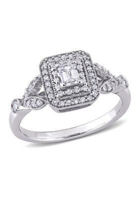 Belk & Co 1/2 ct. t.w. Diamond Emerald Cut Halo Vintage Engagement Ring in 10k White Gold