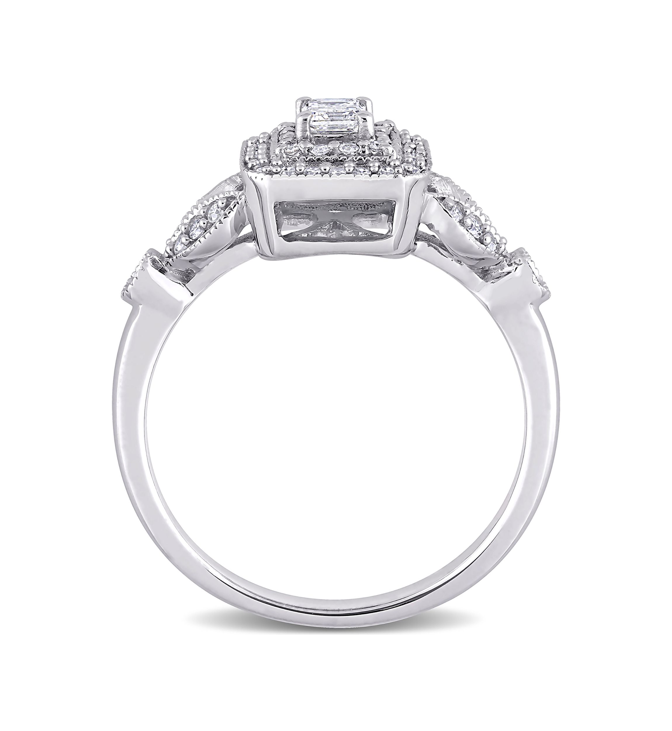 1/2 ct. t.w. Diamond Emerald Cut Halo Vintage Engagement Ring in 10k White Gold