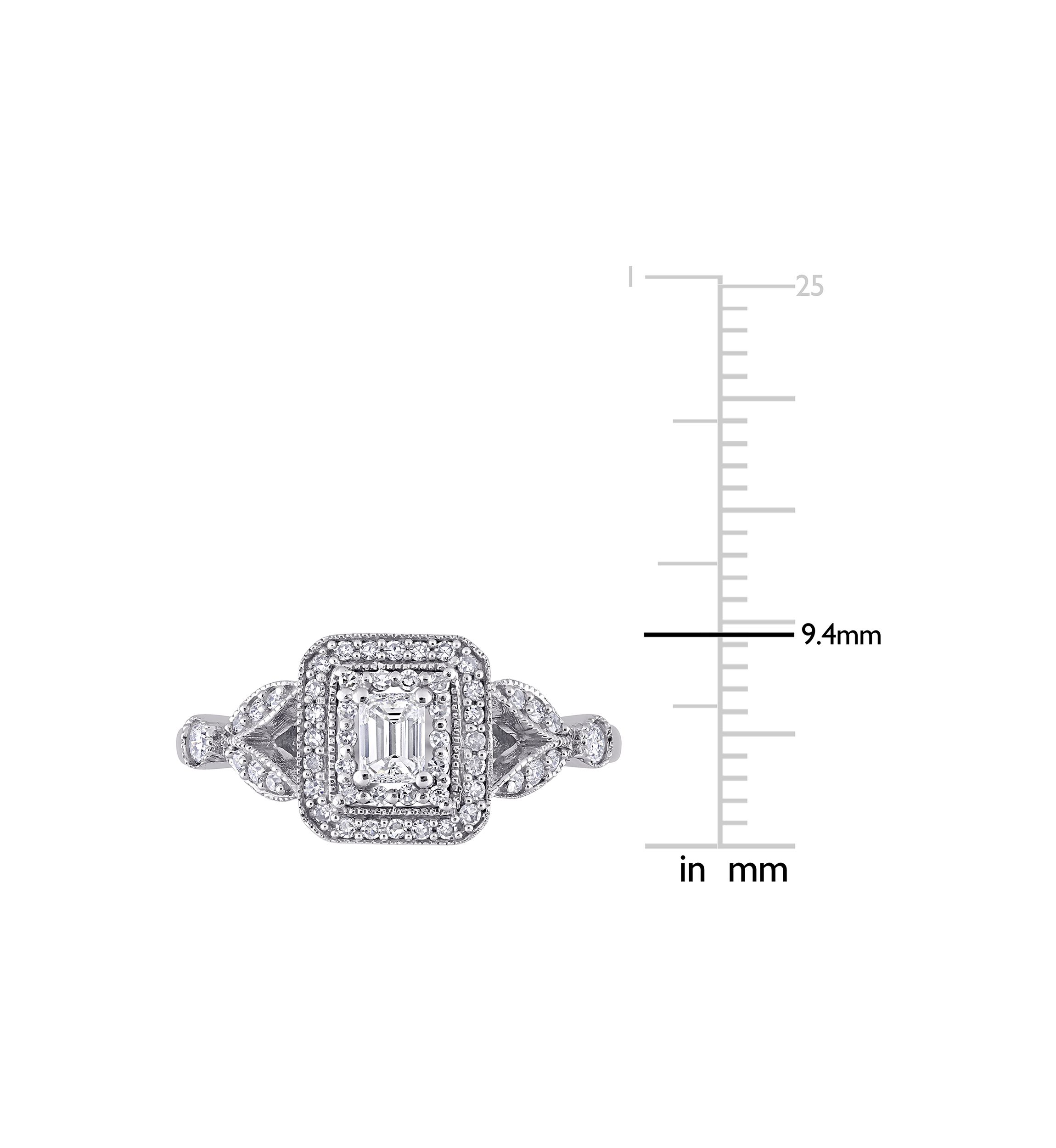 1/2 ct. t.w. Diamond Emerald Cut Halo Vintage Engagement Ring in 10k White Gold