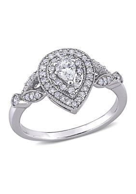 Belk & Co 1/2 Ct. T.w. Diamond Pear Halo Engagement Ring In 10K White Gold, 8.5 -  0686692413269