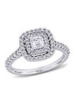 1 ct. t.w. Diamond Asscher Cut Double Halo Engagement Ring in 14k White Gold