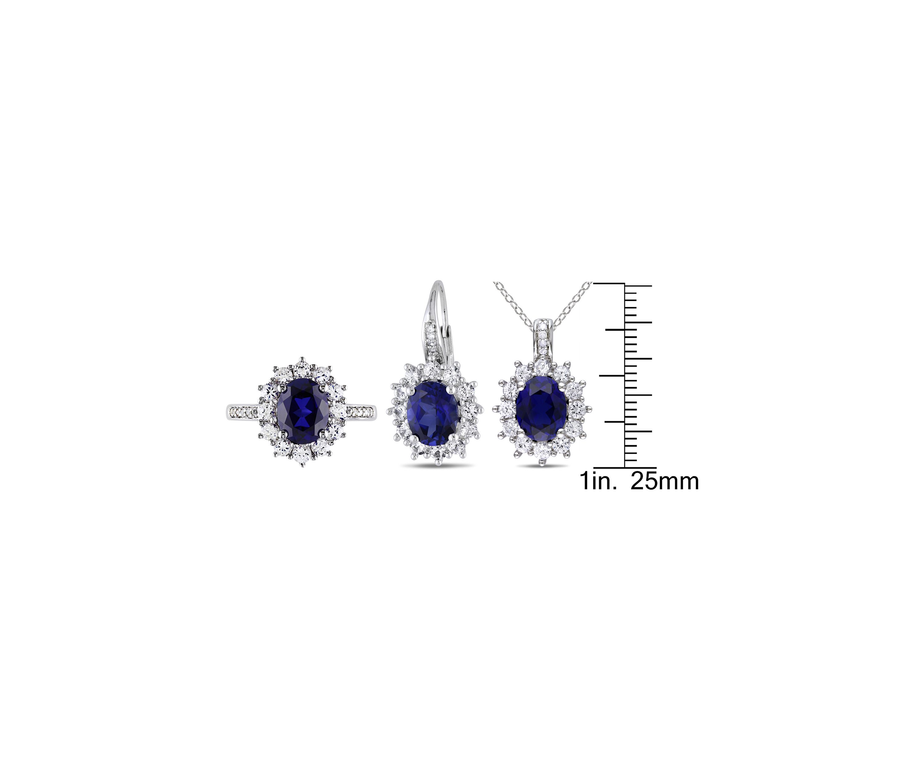 3-Piece Created Blue and White Sapphire 1/10 CT TW Diamond Necklace, Earrings and Ring Set in Sterling Silver