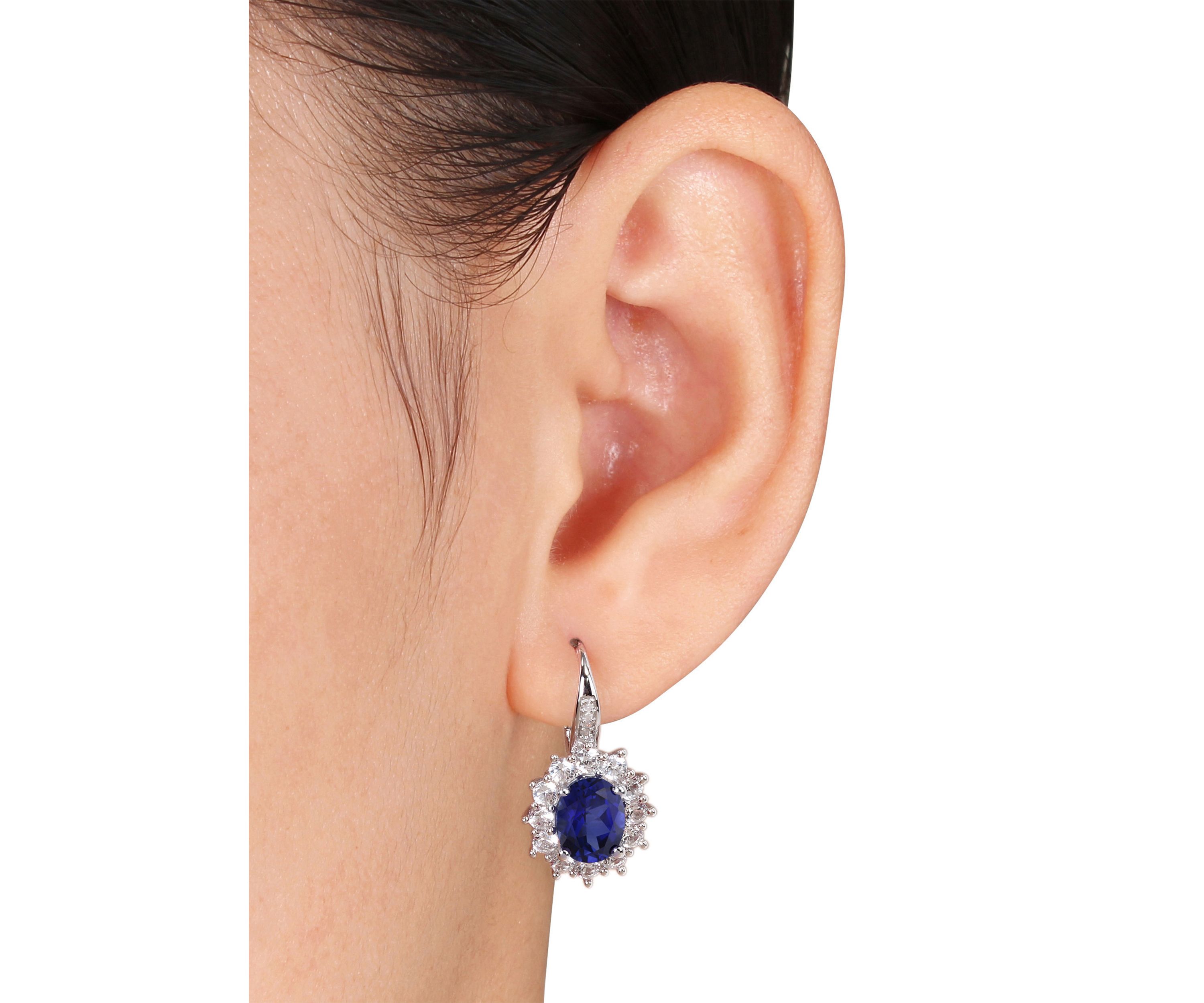 3-Piece Created Blue and White Sapphire 1/10 CT TW Diamond Necklace, Earrings and Ring Set in Sterling Silver