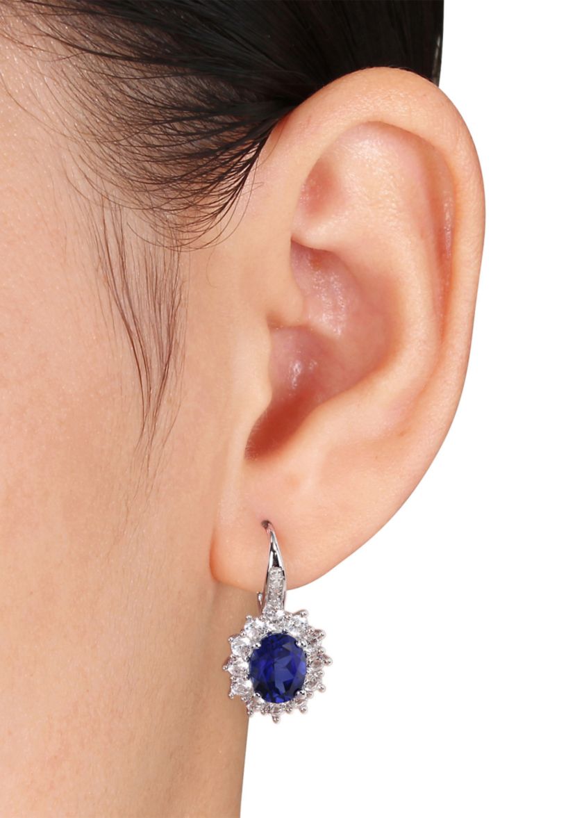 3-Piece Created Blue and White Sapphire 1/10 CT TW Diamond Necklace, Earrings and Ring Set in Sterling Silver
