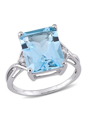 Belk & Co Green Amethyst and White Topaz Ring in Sterling Silver, Blue, 5