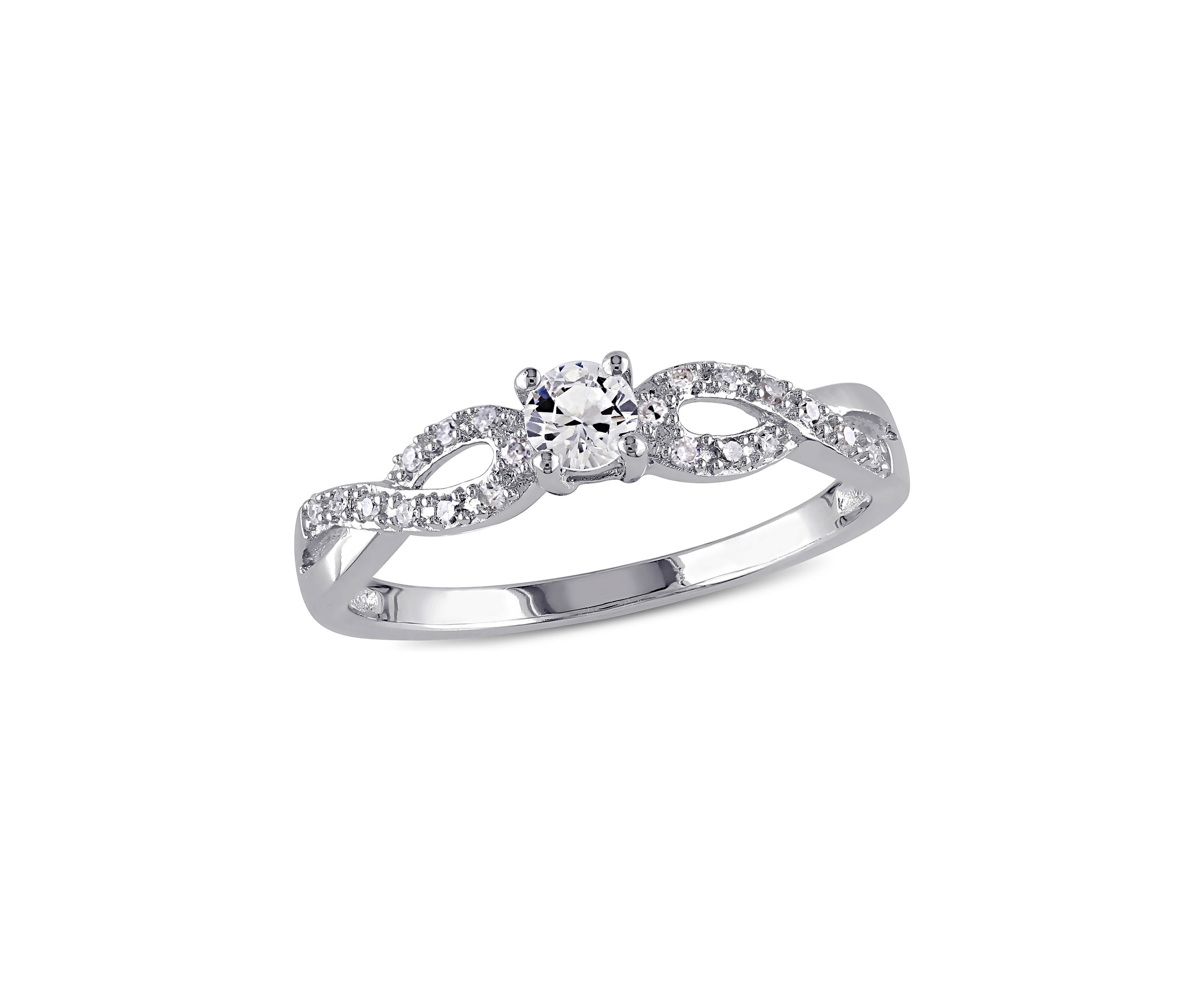 Created White Sapphire and 1/10 ct. t.w. Diamond Infinity Ring in Sterling Silver