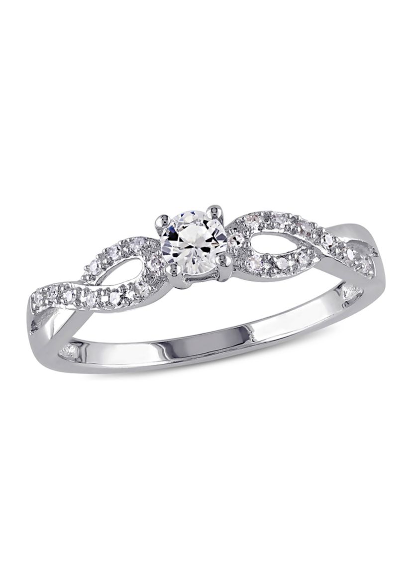 Created White Sapphire and 1/10 ct. t.w. Diamond Infinity Ring in Sterling Silver