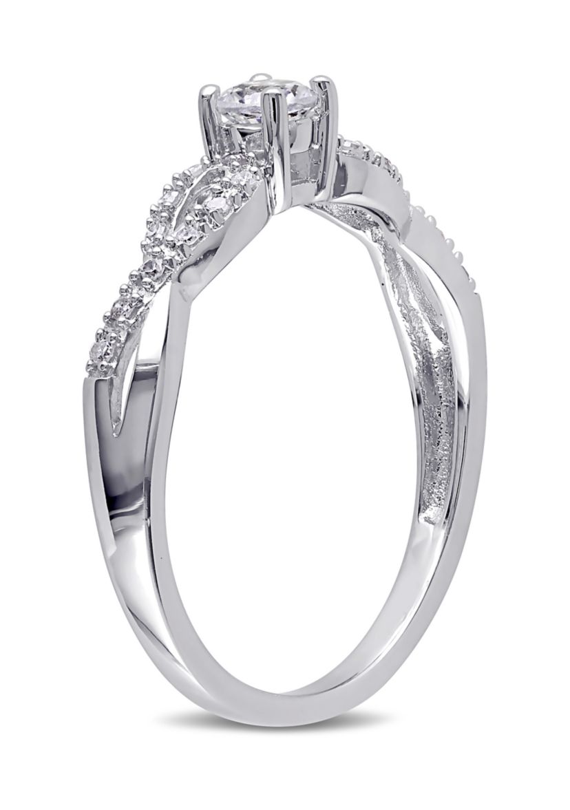 Created White Sapphire and 1/10 ct. t.w. Diamond Infinity Ring in Sterling Silver