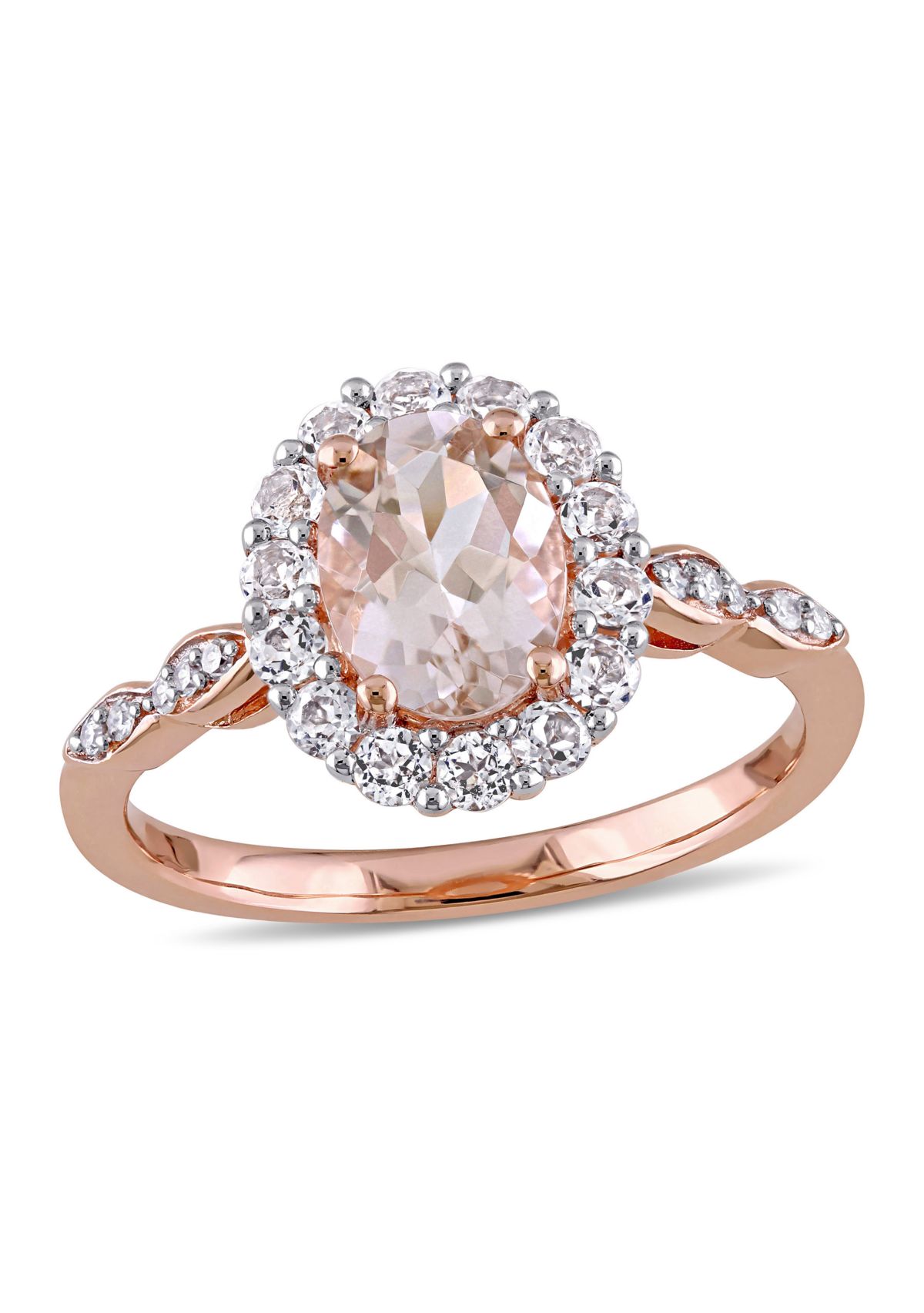 Morganite, White Topaz and Diamond Accent Oval Vintage Ring in 14k Rose Gold